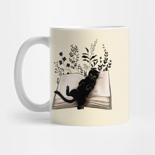 Cat reading a book, watercolor style, flowers growing from book, cats end books lovers lover Mug